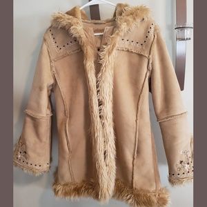 Weatherproof Embroidered Faux Suede and Fur Coat